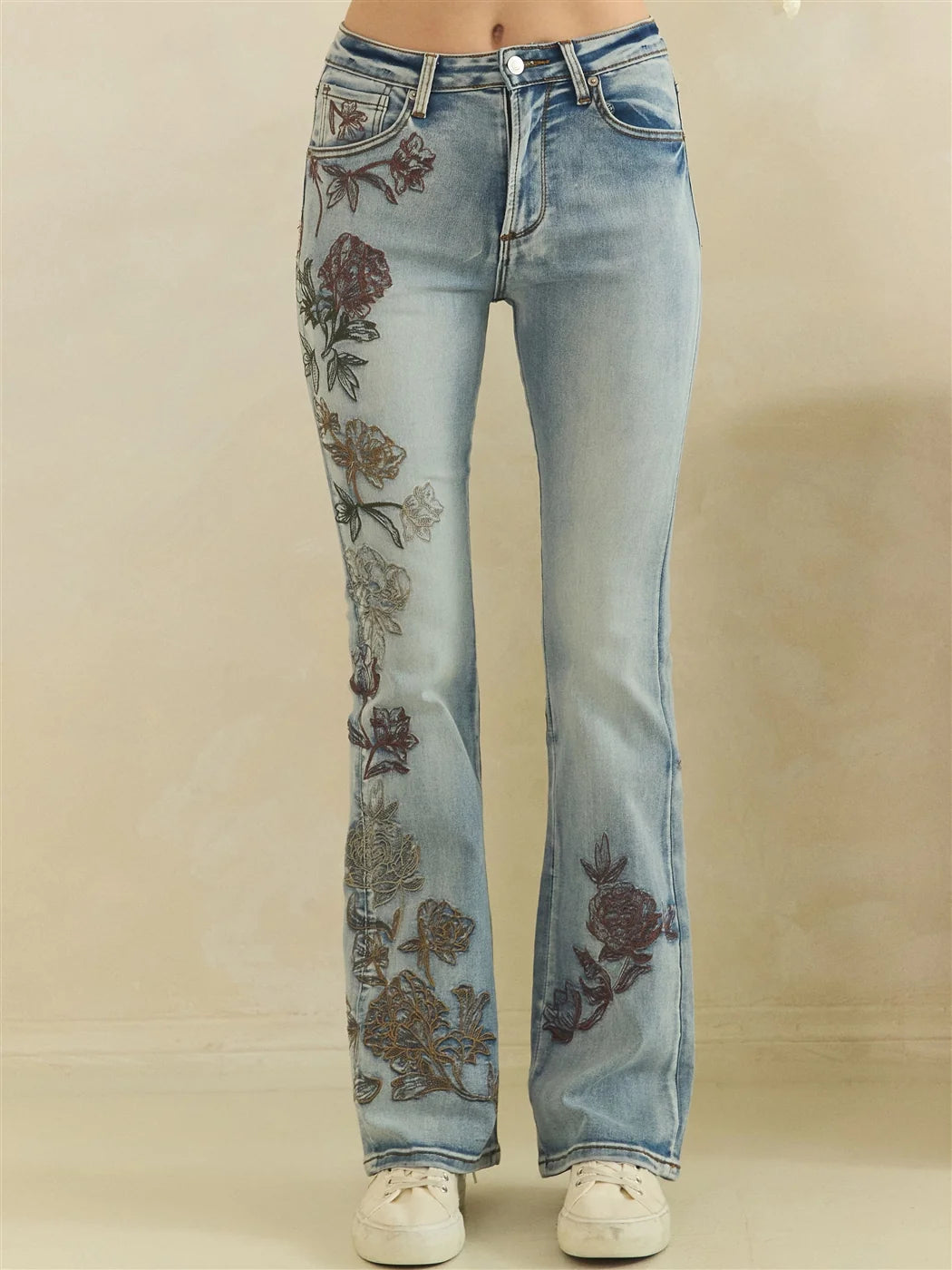 Oli & Hali Washed Floral Embroidery Stretch Jeans