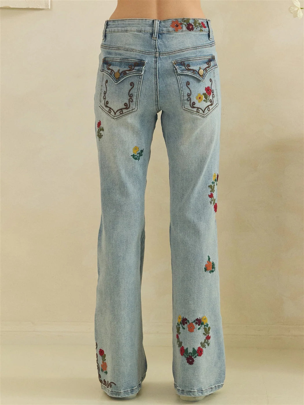 Oli & Hali Floral Heart Embroidery Stretch Jeans