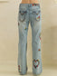 Oli & Hali Floral Heart Embroidery Stretch Jeans