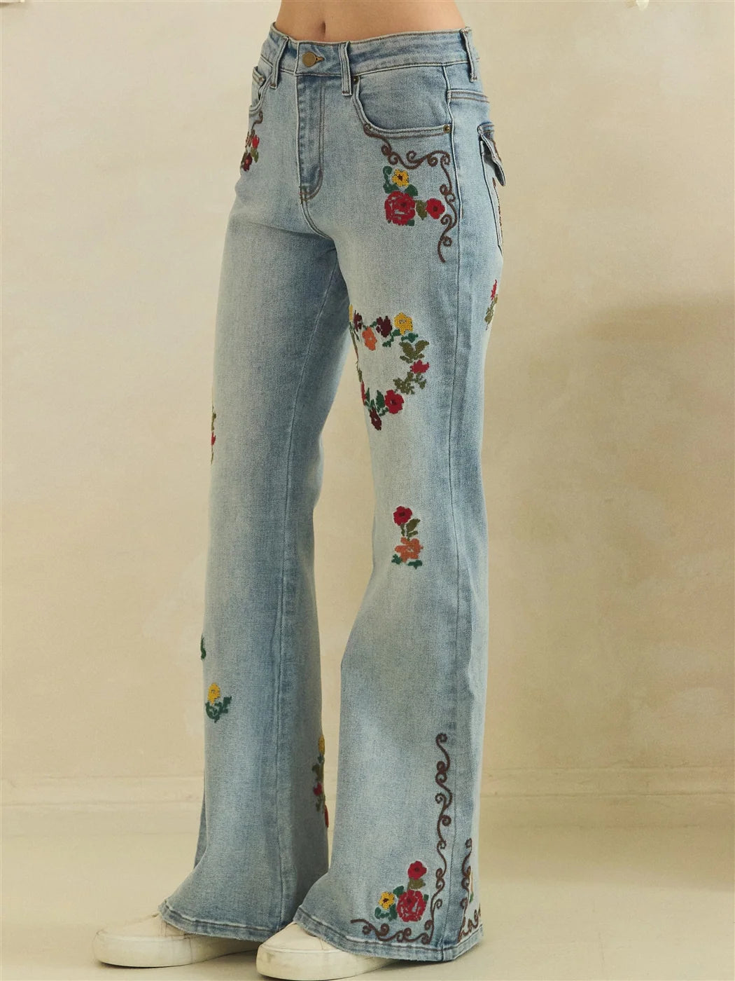 Oli & Hali Floral Heart Embroidery Stretch Jeans