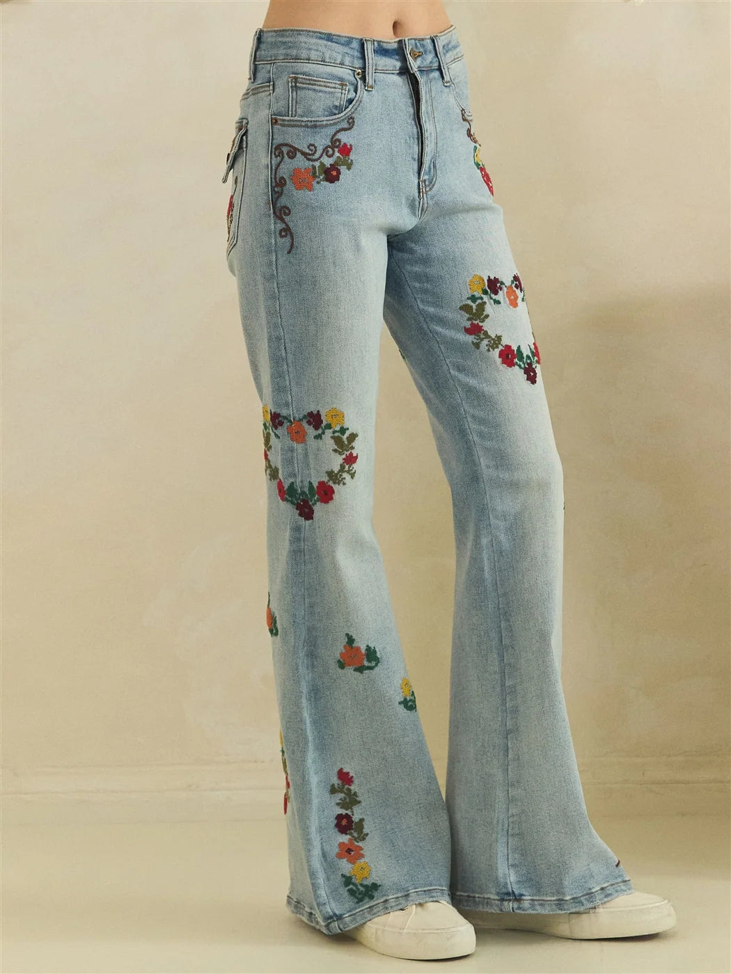Oli & Hali Floral Heart Embroidery Stretch Jeans