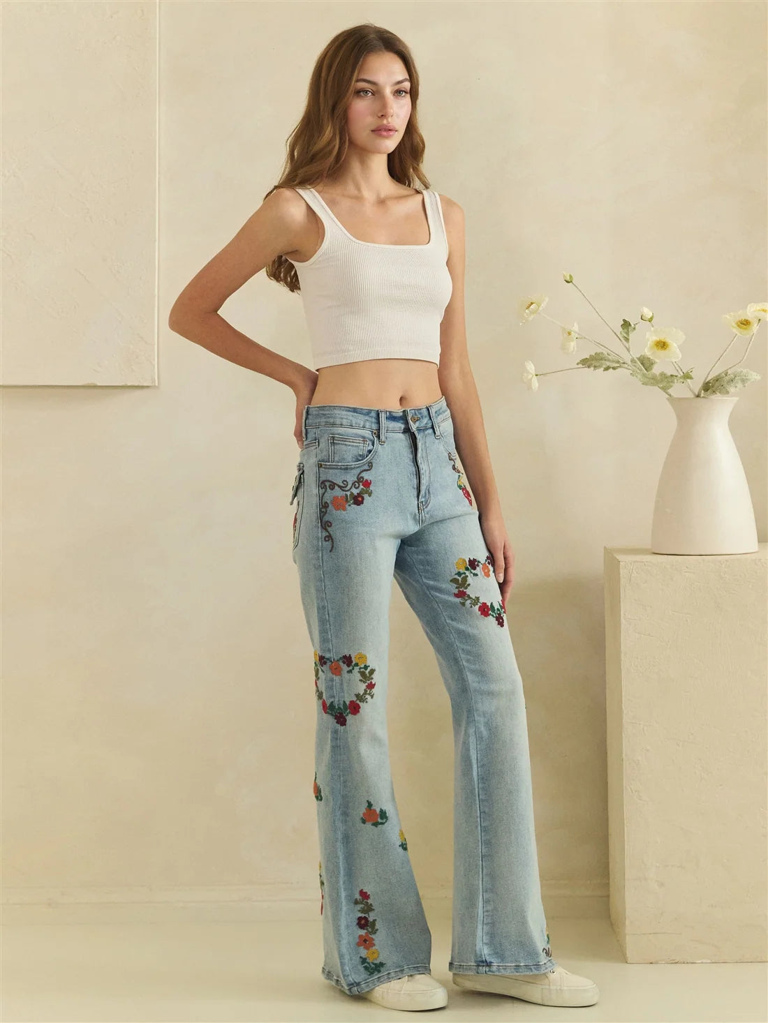 Oli & Hali Floral Heart Embroidery Stretch Jeans