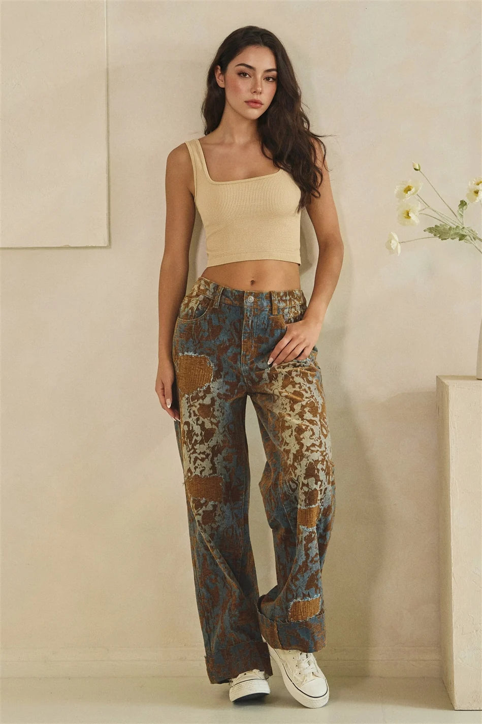 Oli & Hali Burn Out Distressed Wide Leg Pants