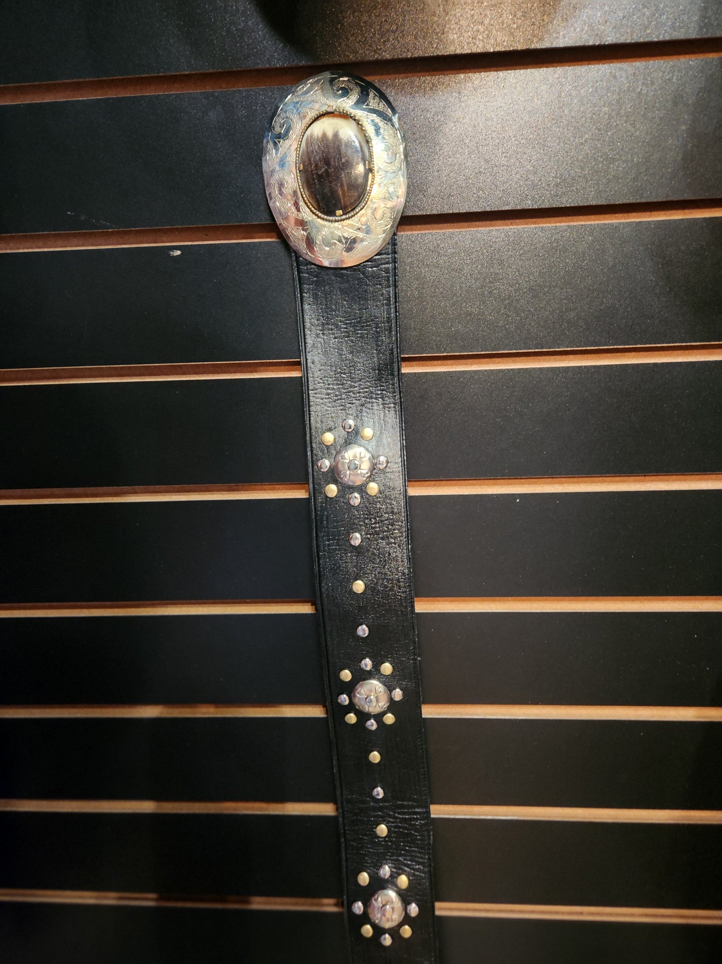 DAIRI Black Leather Belt with Sterling Silver